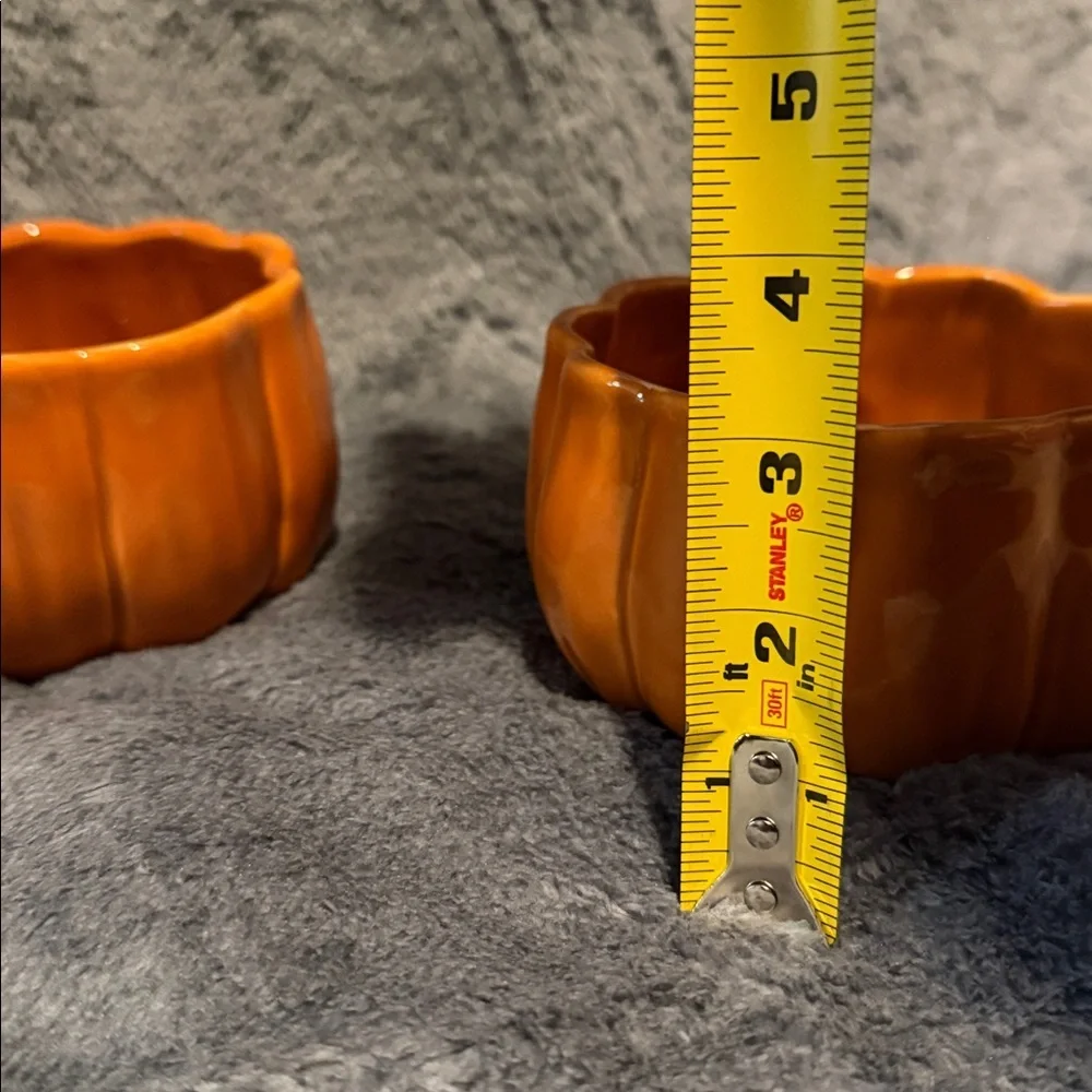 Set of 2 Pottery Barn Pumpkin Snack ORANGE bowl dishes Halloween